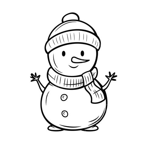 Snowman Coloring Page With Hat And Scarf Outline Sketch Drawing Vector