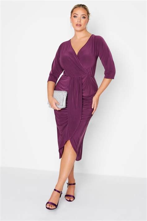 Yours London Plus Size Purple Ruffle Wrap Bodycon Dress Yours Clothing