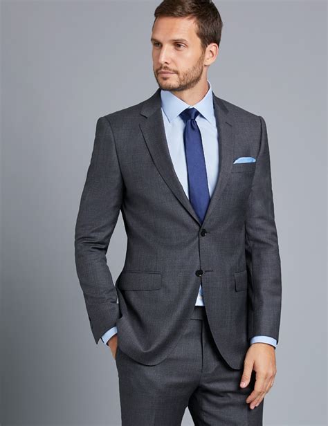 Mens Charcoal Twill 3 Piece Slim Fit Suit Hawes And Curtis