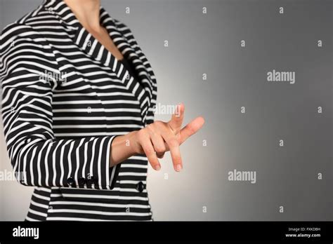 Businesswoman Touching Imaginary Display Stock Photo Alamy