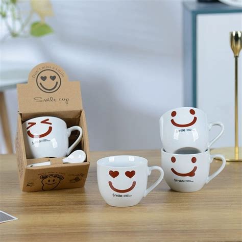 Jual Gelas Teh Emoji Mug Keramik Kopi Teh Lucu Sendok Imut Cangkir