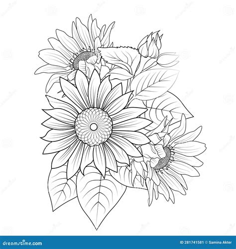 Sunflower Bouquet, Outline Sunflower Drawing Easy, Line Drawing Easy ...