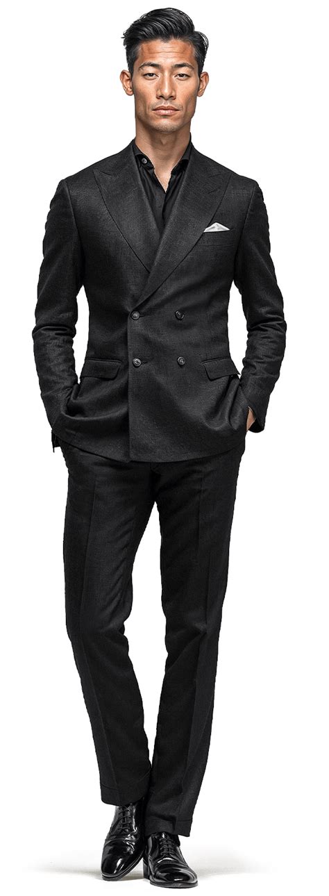 Black Linen Double Breasted Suit