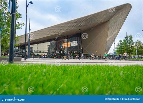 Modernist Rotterdam Centraal Railway Station With People Around