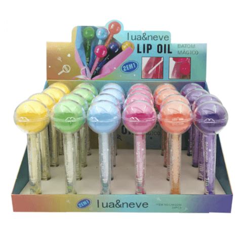 Box C 24 Pçs Lip Oil Batom Mágico Pirulito Lua E Neve SousaVIP