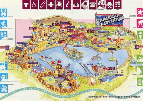 American Adventure Theme Park - map from 1993 guidebook | Theme park ...