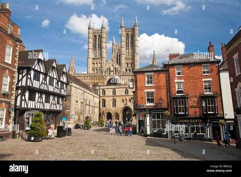 Lincoln Cathedral View From Castle Hill With Tourist Office And Magna Carta Pub Lincoln