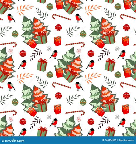 Merry Xmas Happy New Year Vector Seamless Pattern Stock Illustration