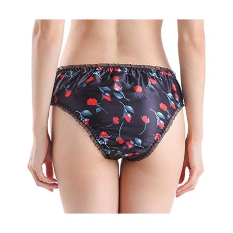 Satini Womens Floral Satin Lingerie Bikini Briefs Panties Knickers