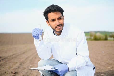 Soil Testing Indian Agronomy Specialist Taking Soil Sample For