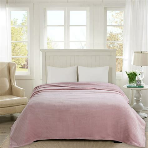 Velvet Plush Blanket Pink Stripe Twin 66x86