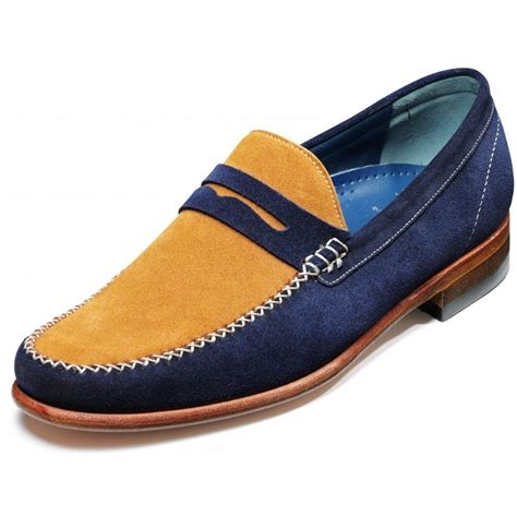 Handmade Men Suede Leather Two Tone Loafer Moccasins Shoes Tan Navy