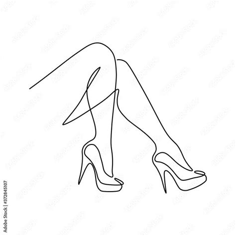 Pretty women legs on high heels in continuous line art drawing style ...