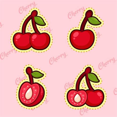 Premium Vector Set Of Cute Cartoon Cherry Sticker