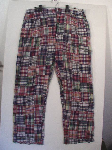 Mens Madras Pants 36 37 Plaid Tartan Patchwork Quilt