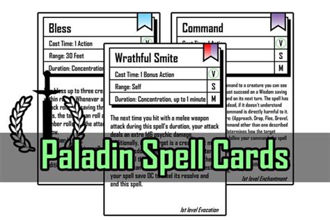 Dnd 5e Paladin Spell Cards Levels 0 1 Etsy