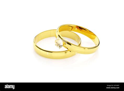 Pair Of Gold And Diamond Wedding Rings Isolated On White Background 3d