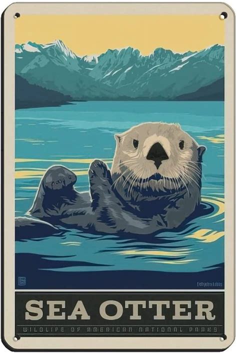 Vintage Retro Travel Animals National Parks Wildlife Sea Otter Retro ...