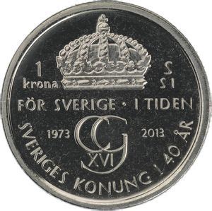 Moneda 1 Krona 40 Years Of Reign Suecia 1973 Actualidad Carl XVI