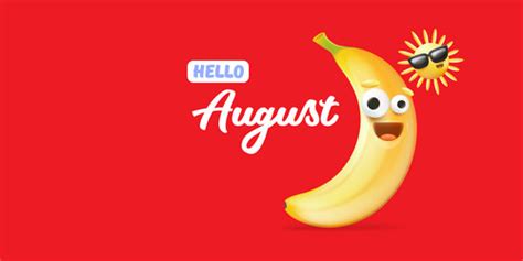 Hello August Horizontal Banner With Cartoon Sun Vector Image