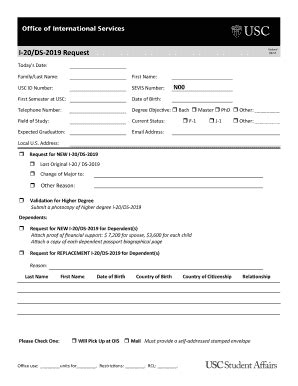 Fillable Online I 20 DS 2019 Request Form Fax Email Print PdfFiller