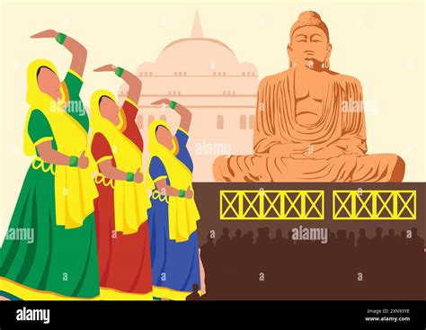 Flat illustration poster of bihar divas with statue of gautam buddha ...