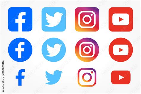 Set Of Facebook Twitter Instagram And Youtube Icons Stock Vector