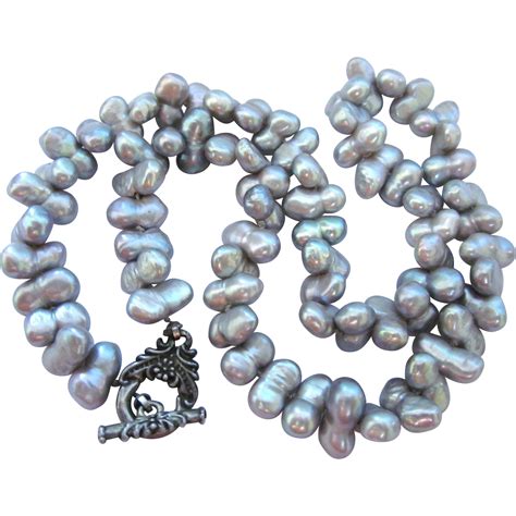 Vintage Gray Baroque Cultured Freshwater Pearl And Sterling Silver From