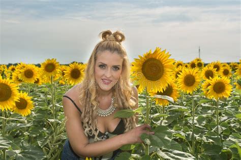 Naked Woman Surrounded By Sunflowers Stock Image Image Of Outdoors