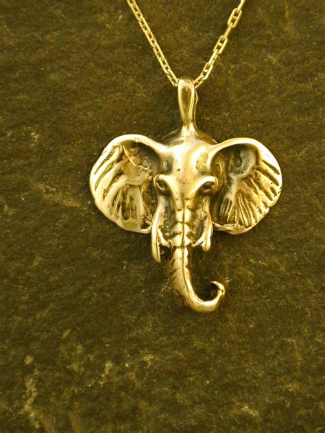 K Gold Elephant Head Pendant On A K Gold Chain Etsy