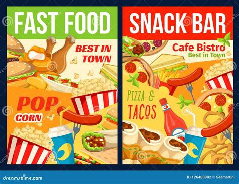 Fast Food Restaurant Lunch Meal And Drinks Stock Vector Illustration