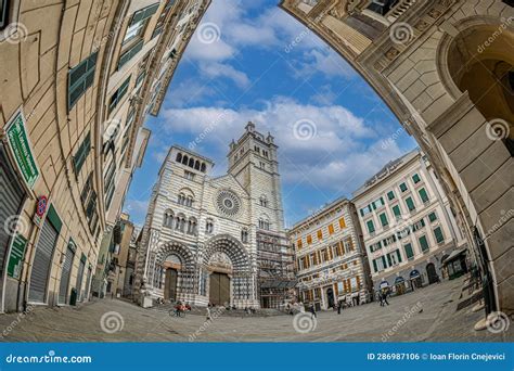 Duomo Di Genova Or Cattedrale Di San Lorenzo Genoa Italy Editorial