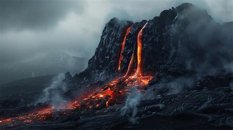 Epic Volcano Eruption With Molten Lava Flowing Natures Fury Unleashed Premium Ai Generated Image