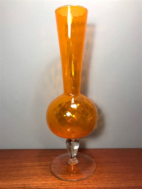 Beautiful Vintage Orange Glass Vase Narrow Base Bulb Body 33cm Tall Etsy