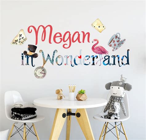 Alice In Wonderland Wall Decal Girl Name Wall Sticker Over Etsy