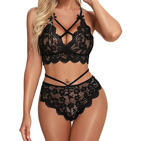 Cheap Transparent Lingerie Set Women Lace Bowknot Push Up Bra And Panty