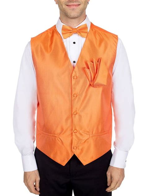 Men S Solid Fomal Vest Bow Tie Hanky Orange For Tuxedo And Suit