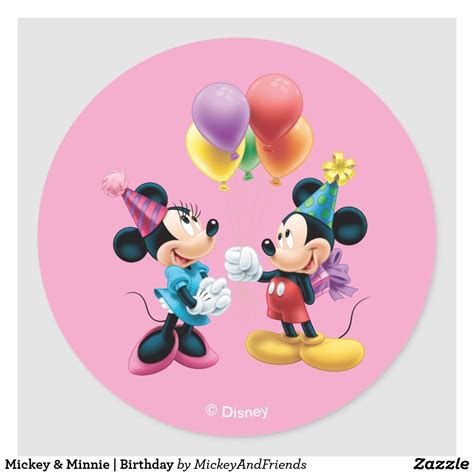 Mickey & Minnie | Birthday Classic Round Sticker | Zazzle | Minnie ...