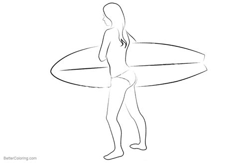 Surfboard Coloring Pages Girl And Surfboard Line Drawing Free