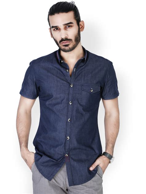 Buy MR BUTTON Men Blue Slim Fit Casual Shirt - Shirts for Men 729003 ...