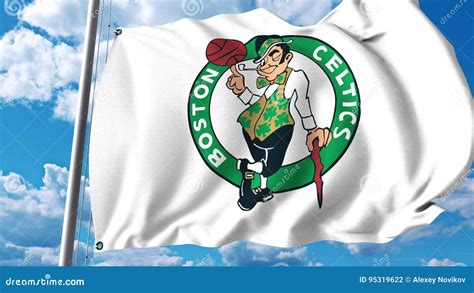 Waving Flag With Boston Celtics Professional Team Logo Editorial 3d