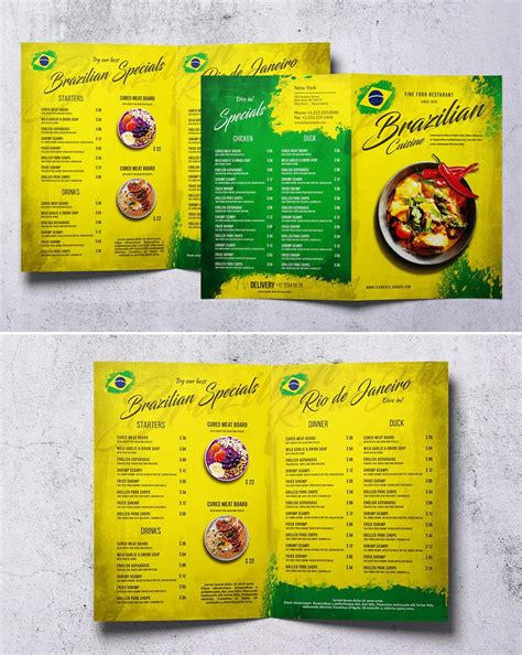 Two Different Menus With Green And Yellow Designs