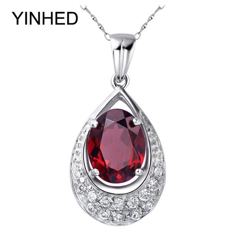 Yinhed Elegant 925 Sterling Silver Necklace Pendant Red Garnet With Cz