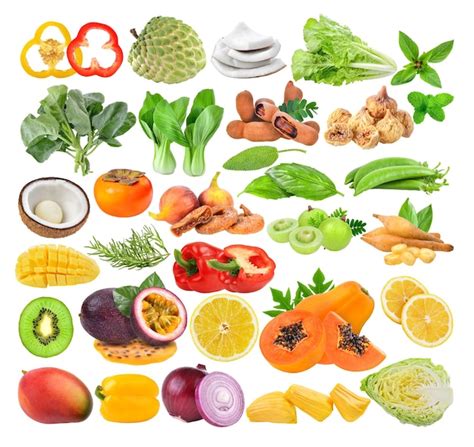 Premium Photo Set Of Fruit And Vegetable On White Background