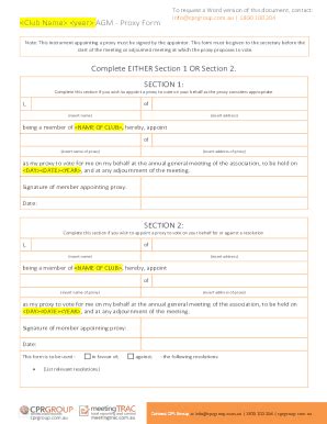 Fillable Online 210701 CPR Group AGM Proxy Form Template Fax Email