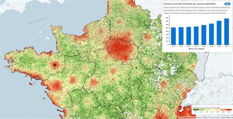 Carte des prix moyens au m² par commune des ventes de maisons et d