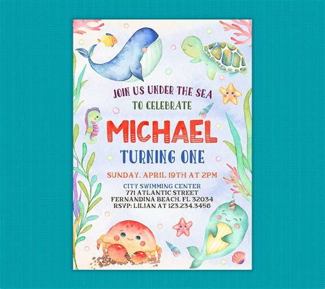 Under The Sea Birthday Invitation Boy Perfect Party Prints Editable Party Invitations Templates