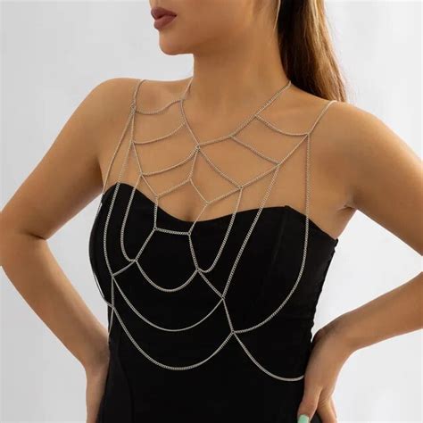 Multilayer Spider Web Alloy Bikini Beach Body Chest Chain Jewelry For