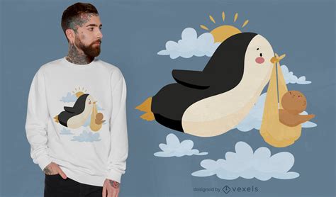 Descarga Vector De Diseño De Camiseta De Bebé Pingüino Cigüeña