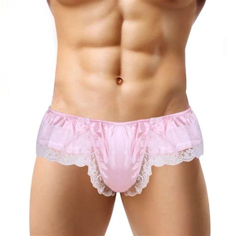 Sissy Lingerie Satin Homme Sexy Slip Dentelle Floral Lace Bowknot